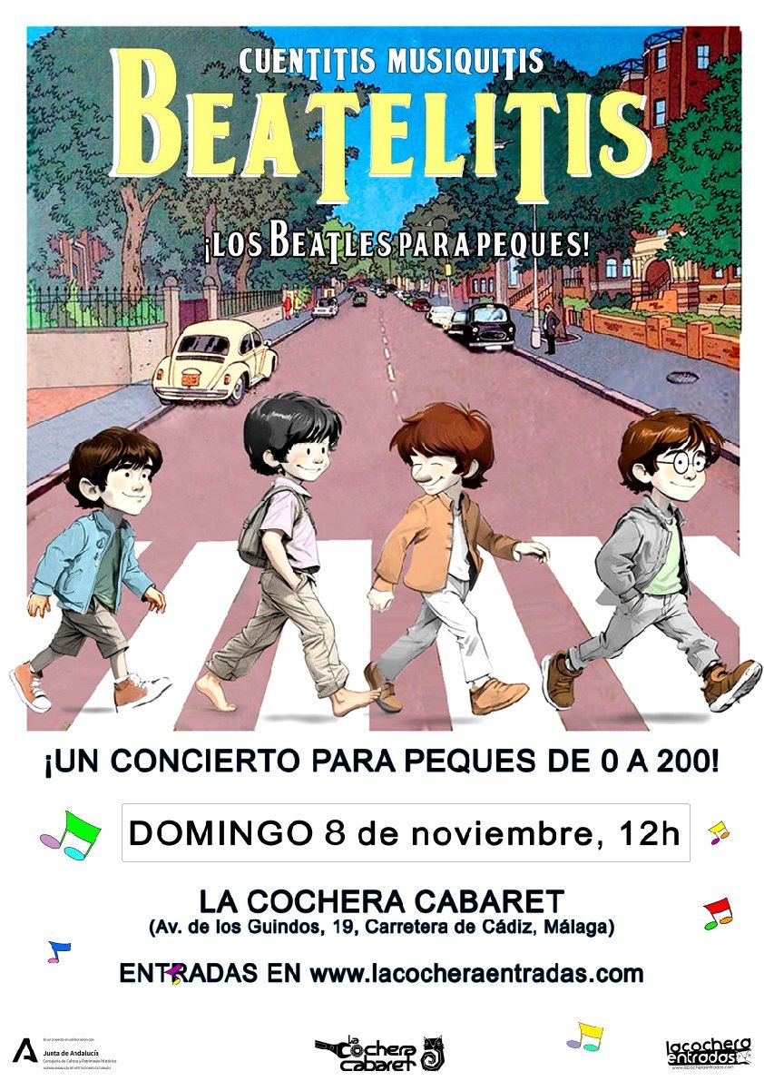 Cartel del Espectáculo de BEATELITIS en La Cochera Cabaret, Málaga — domingo, 8 de noviembre de 2026