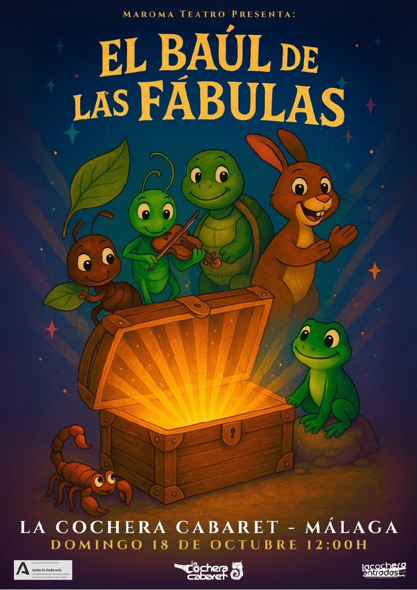 Cartel del Espectáculo de EL BAÚL DE LAS FÁBULAS en La Cochera Cabaret, Málaga — domingo, 18 de octubre de 2026
