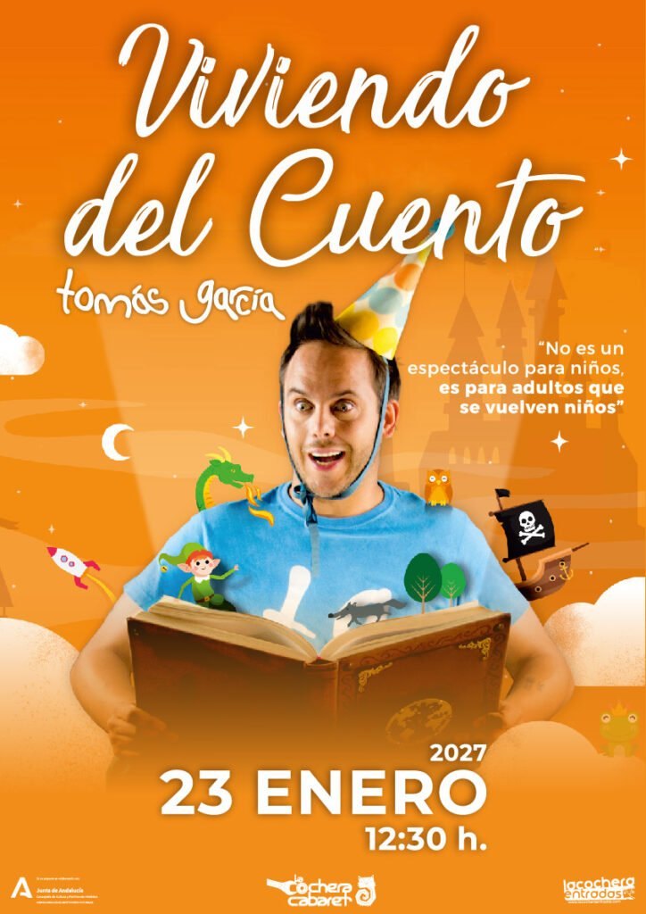 Cartel de TOMÁS GARCÍA VIVIENDO DEL CUENTO — La Cochera Cabaret, Málaga