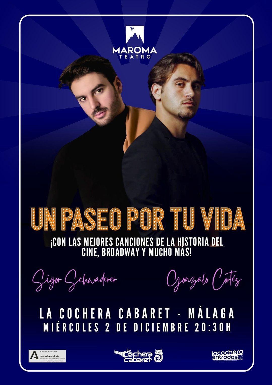 Cartel del Espectáculo de UN PASEO POR TU VIDA en La Cochera Cabaret, Málaga — miércoles, 2 de diciembre de 2026